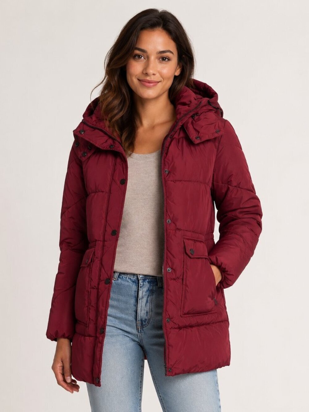 Lucky Red Puffer Jacket Hooded Parka Outerwear Warm Medium